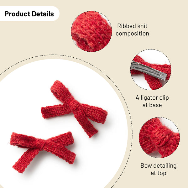 Halo Luxe Avery Ribbed Knit Double Clip Set - Red