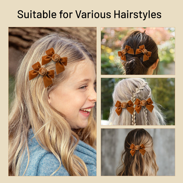 Halo Luxe Rosette Velvet Double Clip Set - Caramel