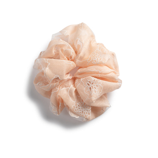 Halo Luxe Cotton Candy Organza Printed Scrunchie - Nude