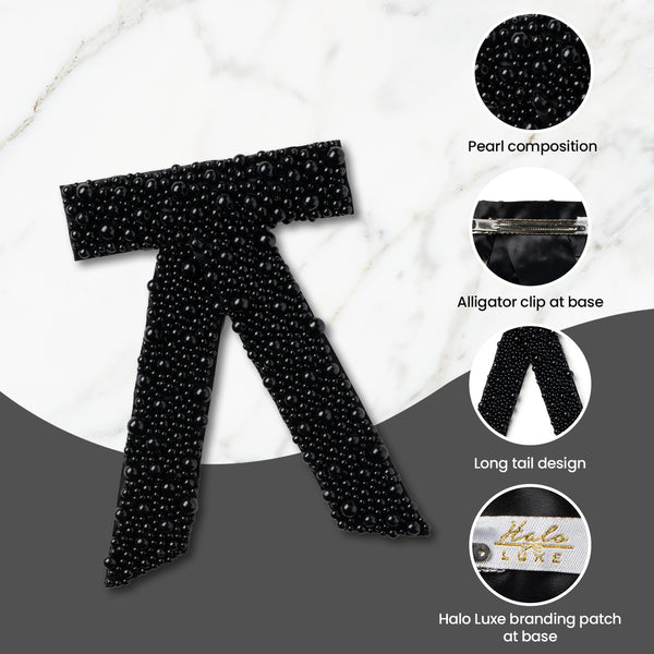Halo Luxe Becca Pearl Bow Clip - Black