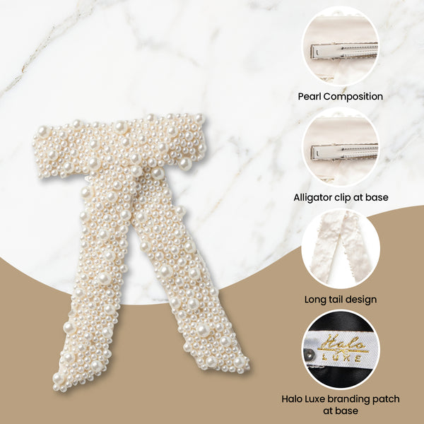 Halo Luxe Becca Pearl Bow Clip - Ivory