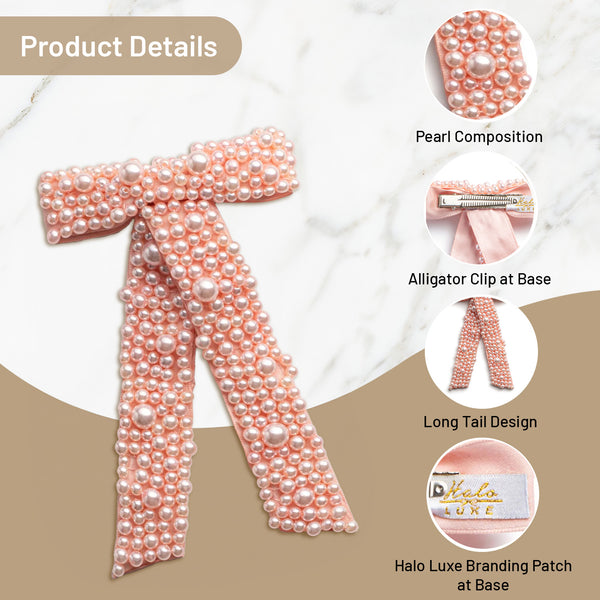 Halo Luxe Becca Pearl Bow Clip - Ballet Slipper