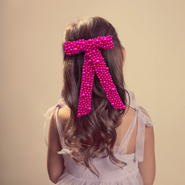 Halo Luxe Becca Pearl Bow Clip - Fuchsia