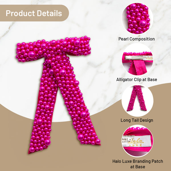 Halo Luxe Becca Pearl Bow Clip - Fuchsia