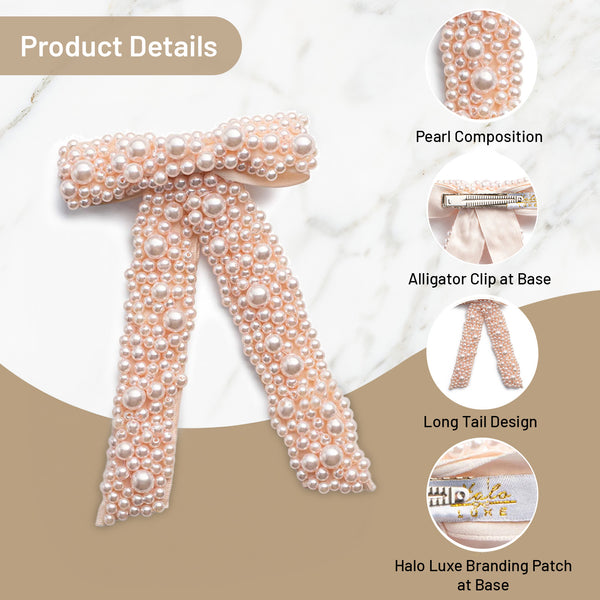 Halo Luxe Becca Pearl Bow Clip - Pale Pink