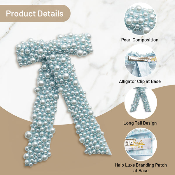 Halo Luxe Becca Pearl Bow Clip - Powder Blue