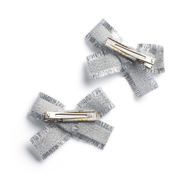 Halo Luxe Dahlia Deconstructed Grosgrain Ribbon Double Clip Set - Silver