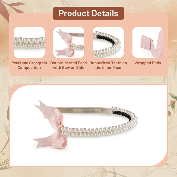 Halo Luxe Molly Double Strand Pearl Grosgrain Bow Headband - Ballet Slipper