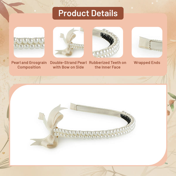 Halo Luxe Molly Double Strand Pearl Grosgrain Bow Headband - Ivory