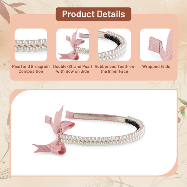 Halo Luxe Molly Double Strand Pearl Grosgrain Bow Headband - Mauve