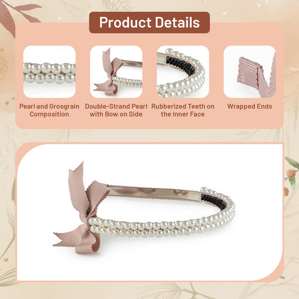 Halo Luxe Molly Double Strand Pearl Grosgrain Bow Headband - Mocha