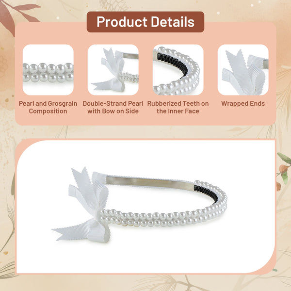 Halo Luxe Molly Double Strand Pearl Grosgrain Bow Headband - White
