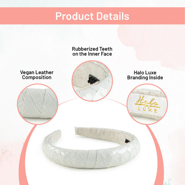 Halo Luxe Poppy Braided Woven Patent Headband - White