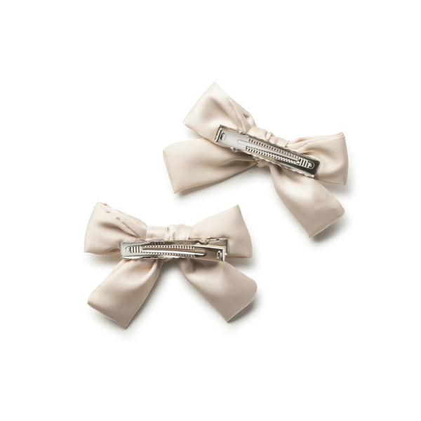Halo Luxe Rosa Vintage Satin Double Bow Clips - Champagne