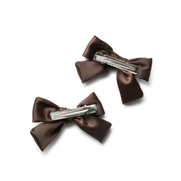 Halo Luxe Rosa Vintage Satin Double Bow Clips - Chocolate
