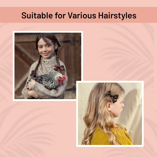 Halo Luxe Rosa Vintage Satin Double Bow Clips - Chocolate
