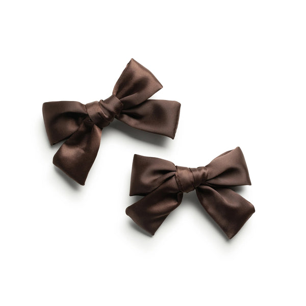 Halo Luxe Rosa Vintage Satin Double Bow Clips - Chocolate