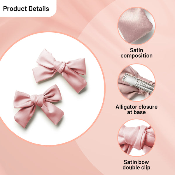 Halo Luxe Rosa Vintage Satin Double Bow Clips - Mauve