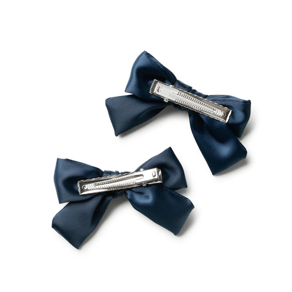 Halo Luxe Rosa Vintage Satin Double Bow Clips - Navy