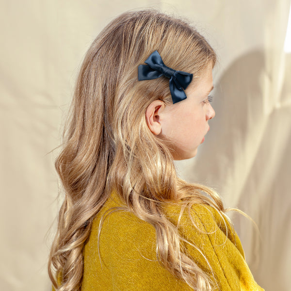 Halo Luxe Rosa Vintage Satin Double Bow Clips - Navy