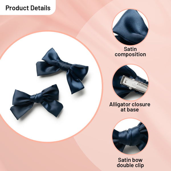 Halo Luxe Rosa Vintage Satin Double Bow Clips - Navy