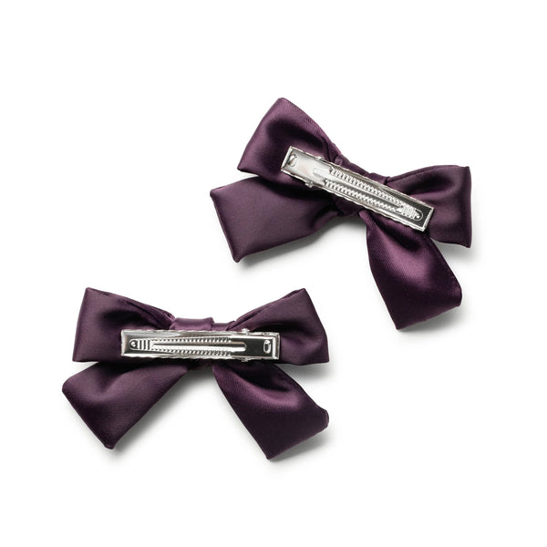 Halo Luxe Rosa Vintage Satin Double Bow Clips - Plum