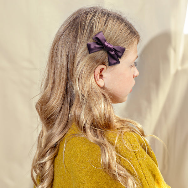 Halo Luxe Rosa Vintage Satin Double Bow Clips - Plum