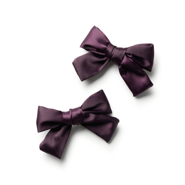 Halo Luxe Rosa Vintage Satin Double Bow Clips - Plum