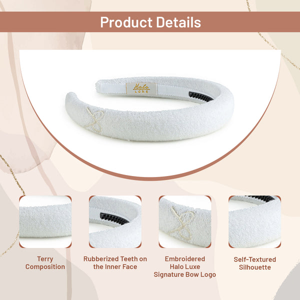 Halo Luxe Signature Terry Logo Headband - White