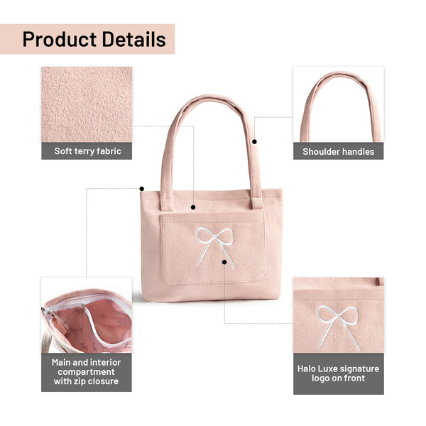 Halo Luxe Bow Logo Terry Resort Tote Bag - Rose