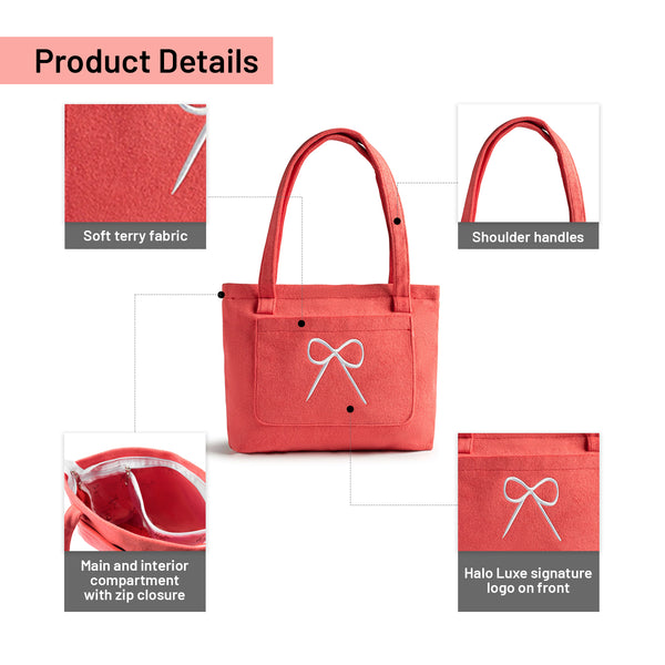 Halo Luxe Bow Logo Terry Resort Tote Bag - Strawberry