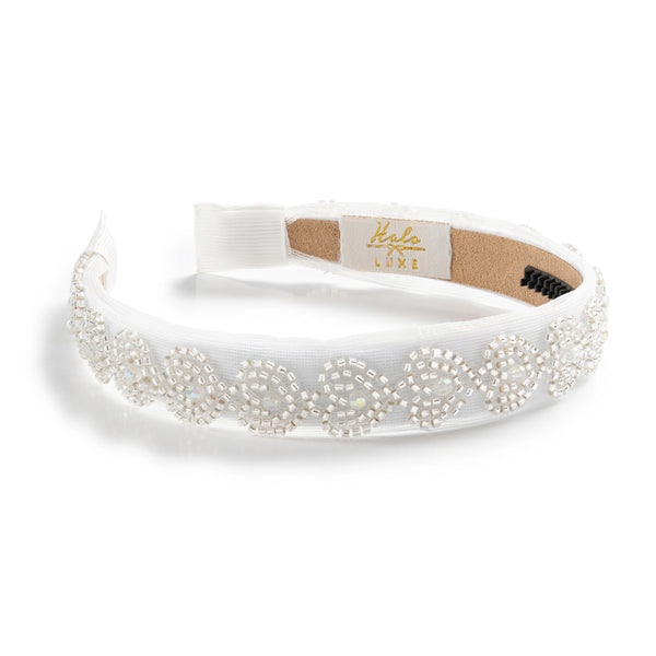 Halo Luxe Heart Candy Stone Embellished Tulle Headband - White