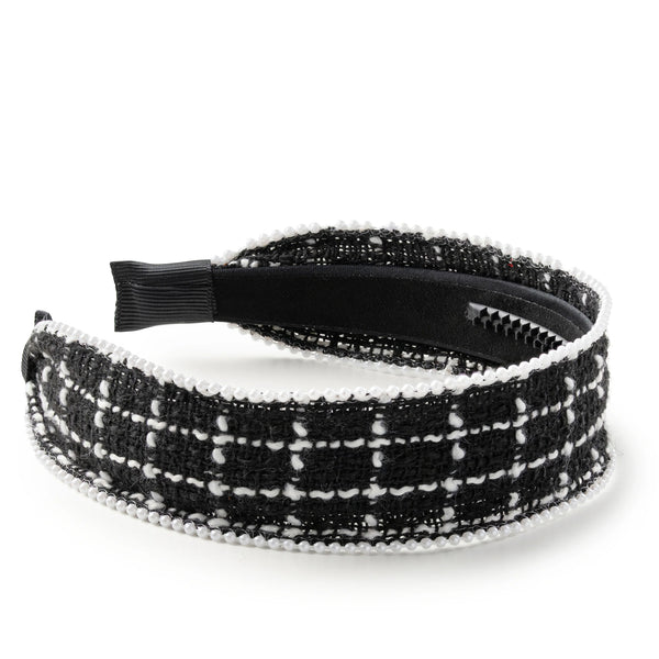 Halo Luxe Estella Tweed Pearl Trimmed Headband - Black