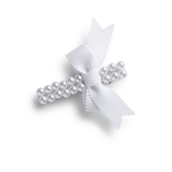Halo Luxe Molly Double Strand Pearl Grosgrain Bow Clip - White