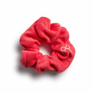 A Strawberry color Halo Luxe Terry Scrunchie displayed on a white background.