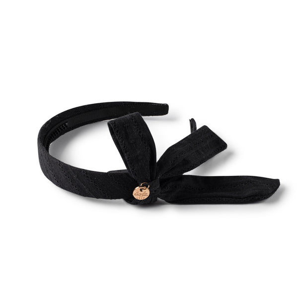 Forever eyelet side bow headband in black - Halo Luxe