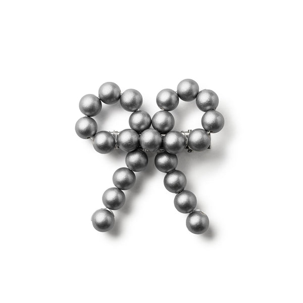 Lea pearl beaded bow clip Silver