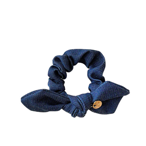 Pouf Denim Scrunchie Dark Dark Blue Denim - Halo Luxe