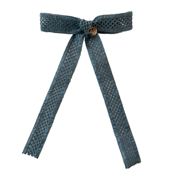 Powder blue color lace bow with chenille lace to the bottom - Halo Luxe