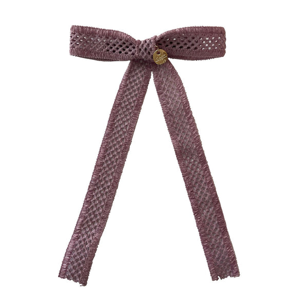 Della Chenille Lace Bow Long Tail Clip Lavender - Halo Luxe