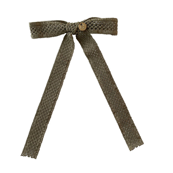 Della Chenille Lace Bow Long Tail Clip Sage - Halo Luxe
