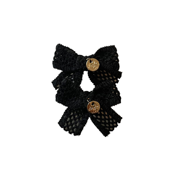 Della Chenille Lace Double Bow Clip Black - Halo Luxe