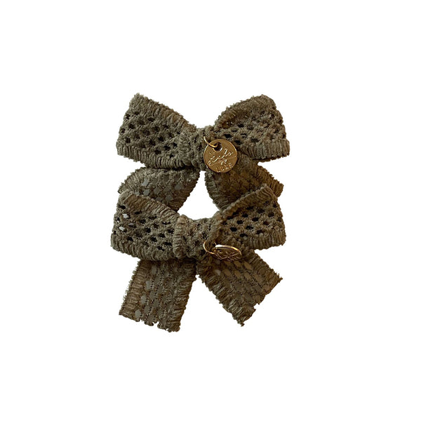 Della Chenille Lace Double Bow Clip Sage - Halo Luxe