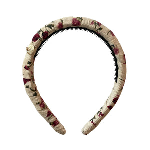 Elsie Printed Corduroy Headband Ivory Floral - Halo Luxe