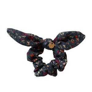 Elsie Printed Corduroy Scrunchie Indigo Floral - Halo Luxe