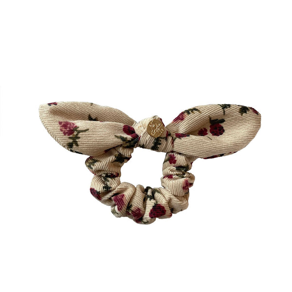 Elsie Printed Corduroy Scrunchie Ivory Floral - Halo Luxe