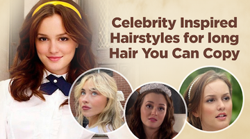 Promotional banner for celebrity-inspired hairstyles with text and images of women with long hair.