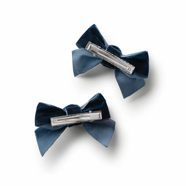 Halo Luxe Rosette Velvet Double Clip Set - Navy