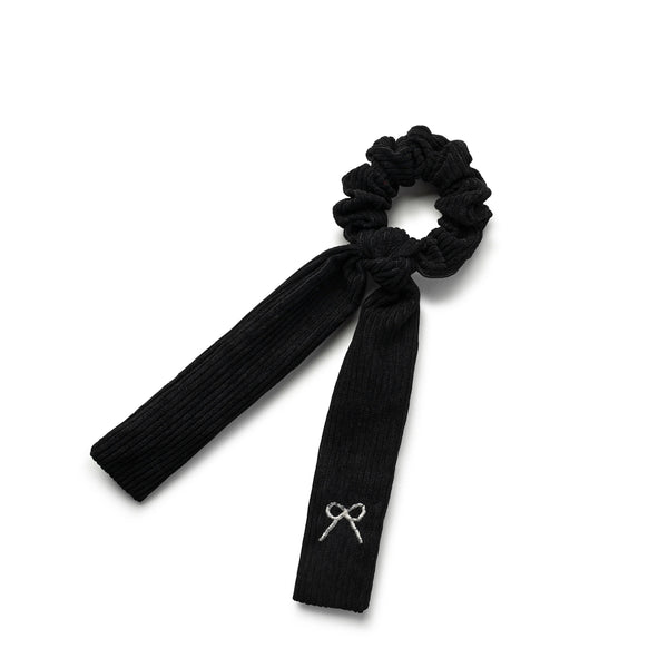 Halo Luxe Mia Corduroy Signature Bow Logo Long Tail Scrunchie - Black