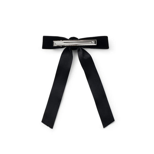 Halo Luxe Rosette Velvet Long Tail Clip - Black